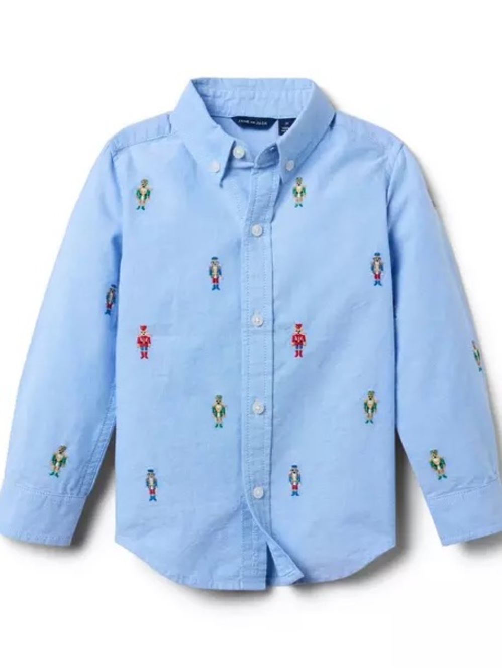 Janie & Jack Light Blue Embroidered Button-Down Oxford Shirt w/ Nutcrackers
